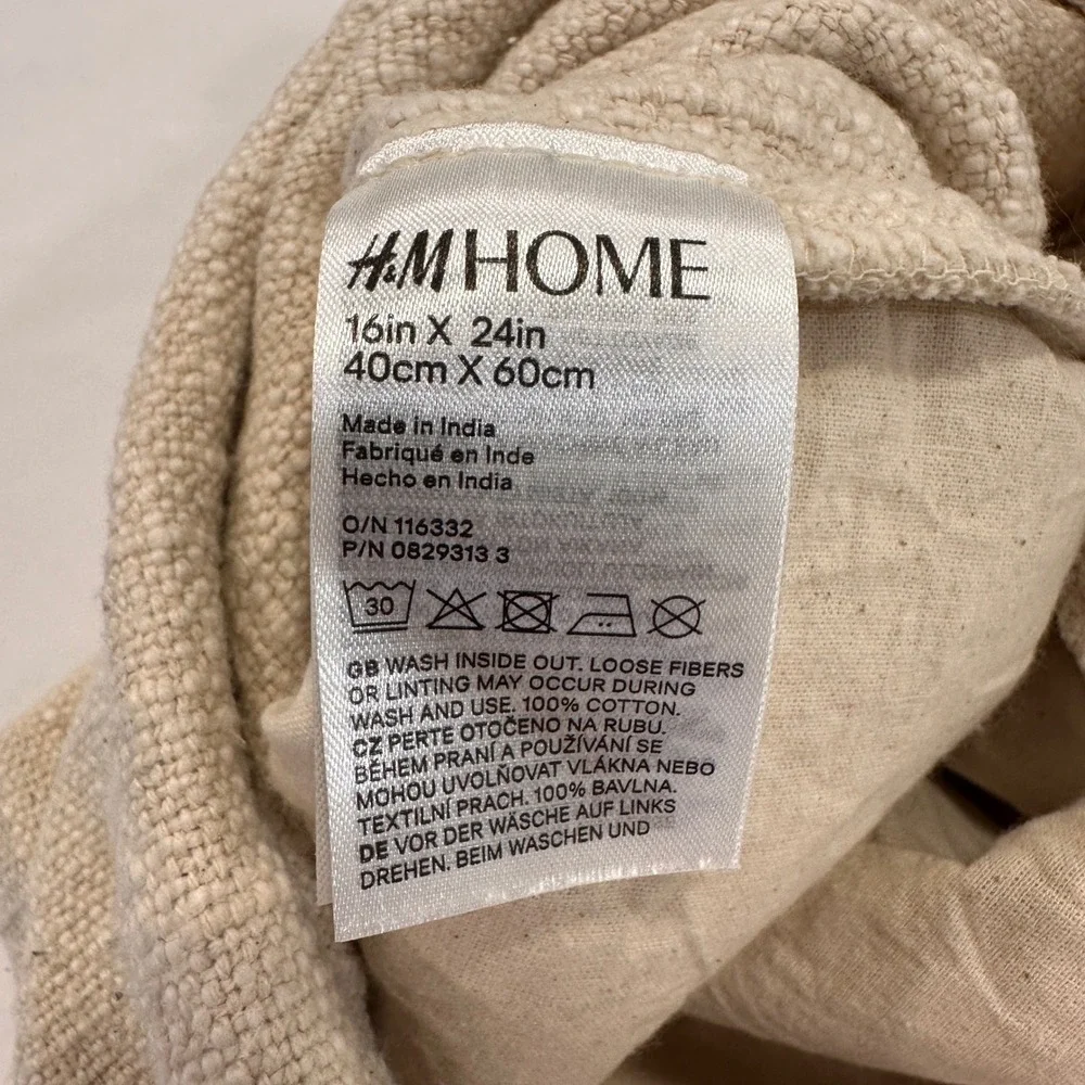 H&M‎ Home Tufted Diamond Tassel Cushion Cover 16x24 Beige Cotton | Boho Scandi